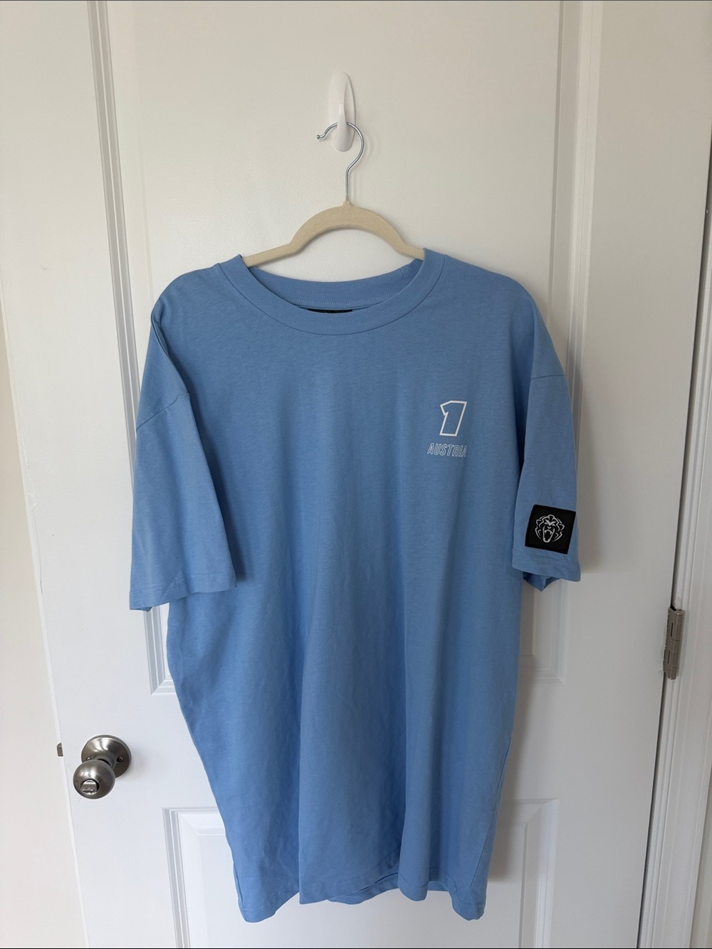 Light Blue Short-Sleeve Crewneck Tee with Branded Sleeve Patch